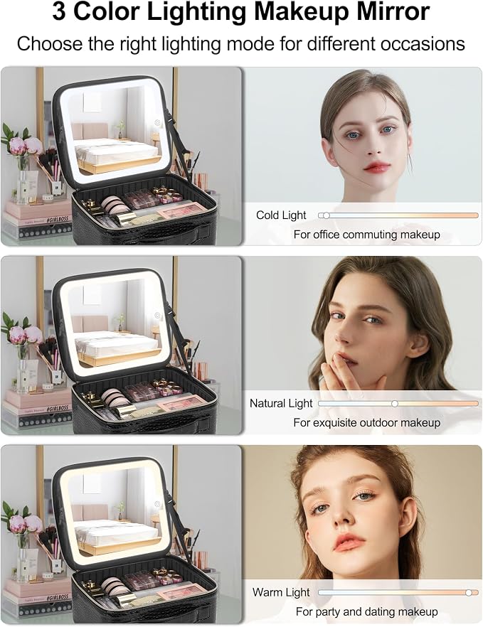 Chomeiu Makeup Bag with LED Mirror, Travel Makeup Case - Image 4
