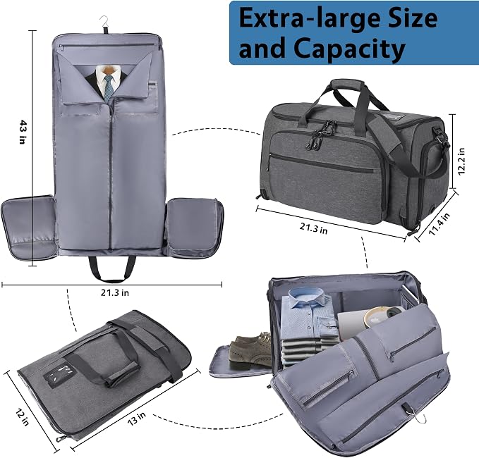 Garment Duffle Bags for Travel, YKK Zippers Carry On Convertible Suit Bag - Image 6