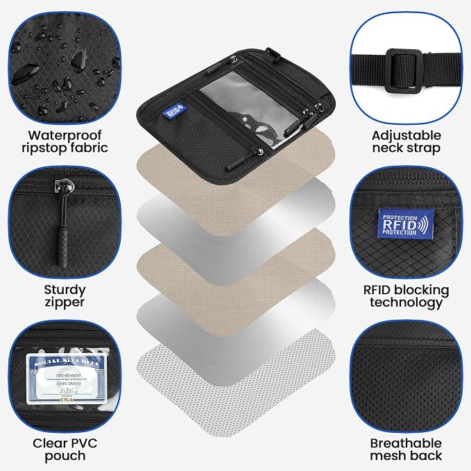 Passport Holder For Travel Family: Neck Wallet Passport Pouch Travel Document - Image 3