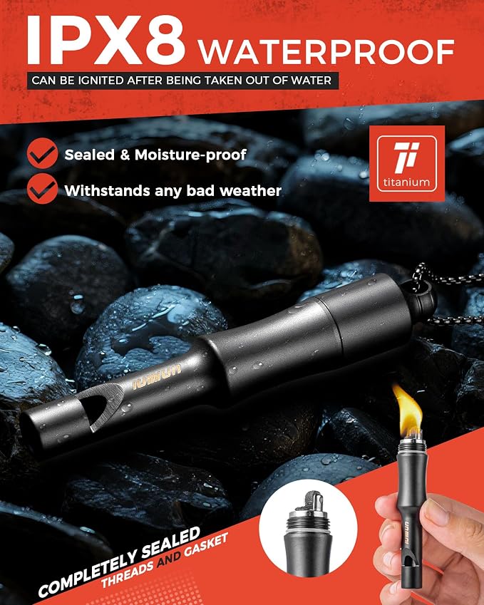 3-in-1 Fire Starter Survival Tool -Titanium Emergency Whistle, Kerosene Lighter - Image 4