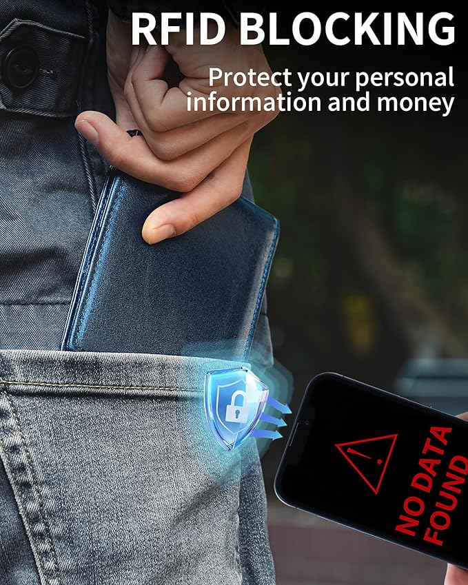 Mens Wallet Bifold Genuine Leather RFID Blocking Wallet - Image 4