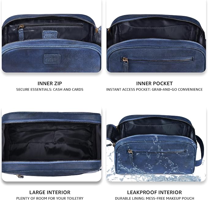 LEATHER VILLAGE Premium Leather Toiletry Travel Pouch - Image 3