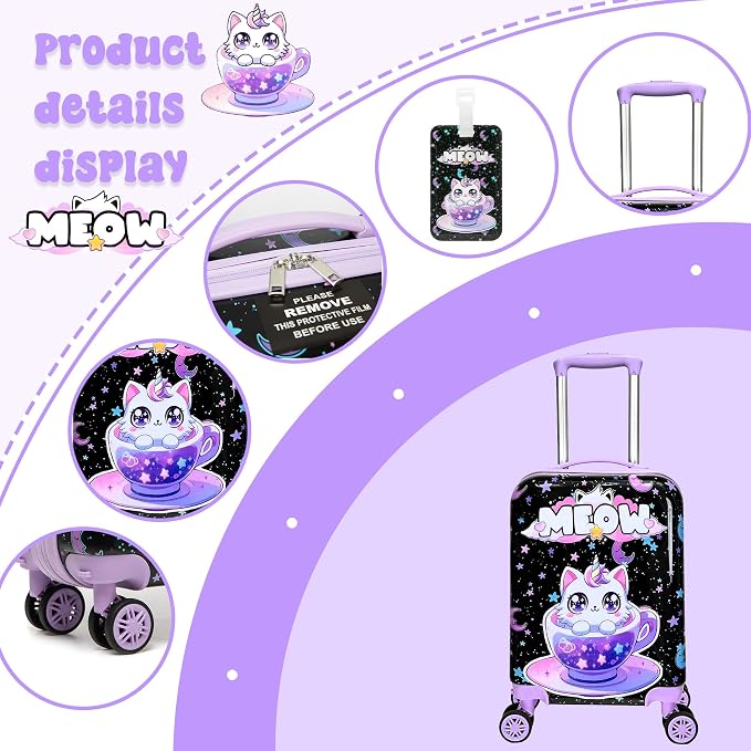 Cute Black Cat Kid's Luggage Set 2 Piece Suitcase Set 16" Hardside Luggage - Image 3