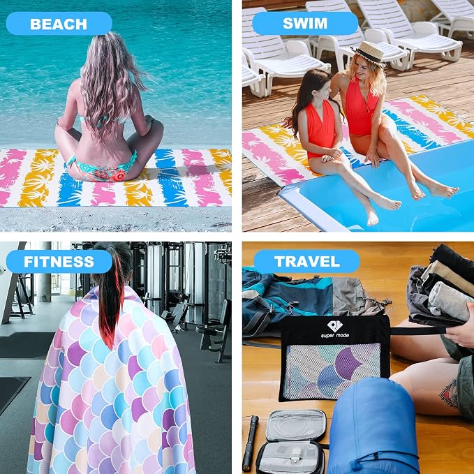 2 Pack Microfiber Beach Towel, Oversized Pool Towel 75”x 35”, Sand-Free Beach - Image 4