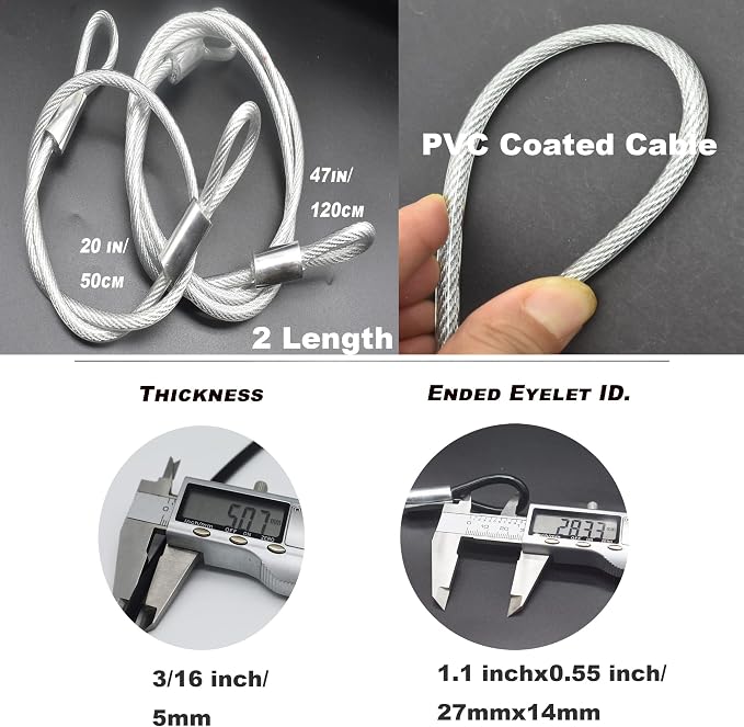 4 pcs 20 inch 5mm Thickness Vinyl Cover Coated Galvanized Steel Wire Cable - Image 2