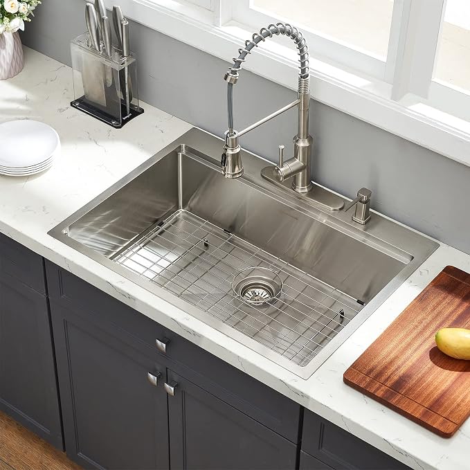 Kitchen Sink, 33 x 22 Drop in Kitchen Sink 16 Gauge Stainless Steel Kitchen - Image 2
