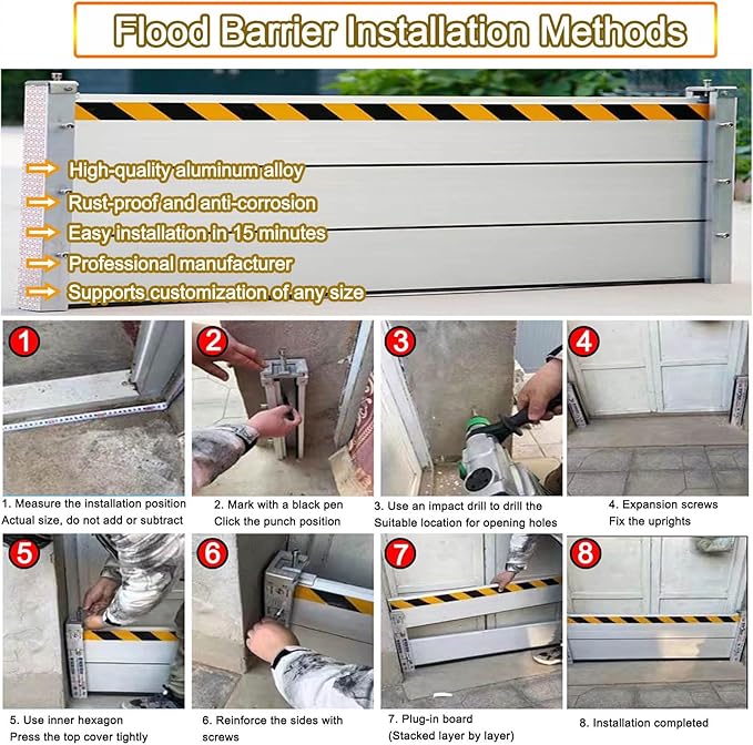 Reusable Flood Barrier, 3/4/5/6/7/8/9/10/11/12/13ft Long Heavy Duty Aluminum - Image 3