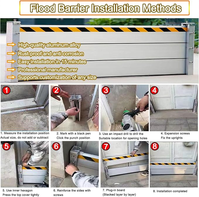 Reusable Flood Barrier, 3/4/5/6/7/8/9/10/11/12/13ft Long Heavy Duty Aluminum - Image 3