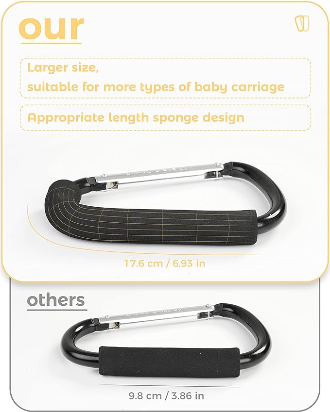 Stroller Hooks, 6.3" Large Stroller Clip, 2 Pack Stroller Hooks - Image 3