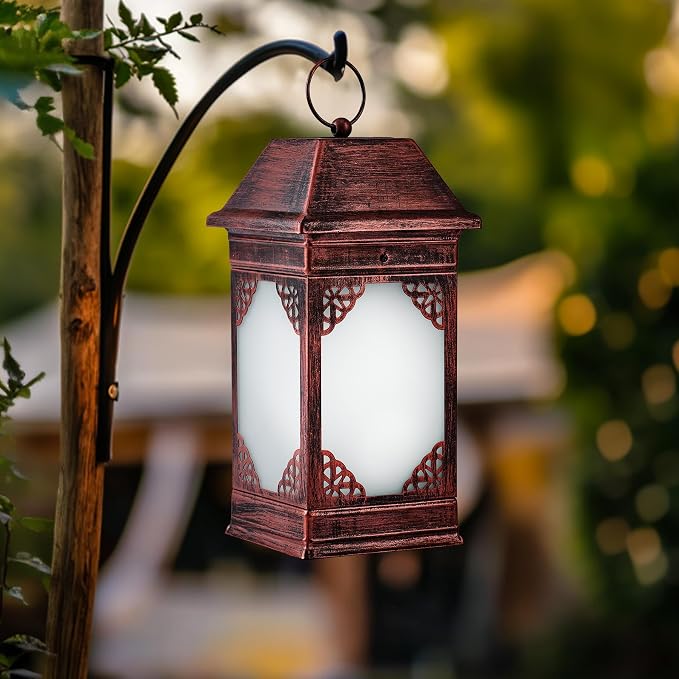 14" Solar Lanterns Outdoor Waterproof, Glass Flickering Flame Solar Lantern - Image 3
