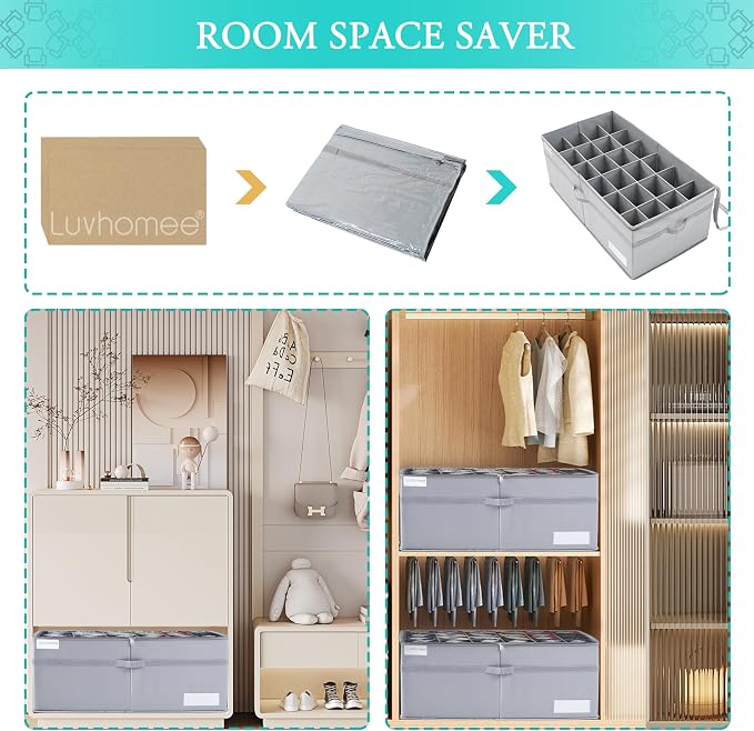 LUVHOMEE Shoe Organizer for Closet, Fits 24 Pairs, Large Shoe Box Storage - Image 7