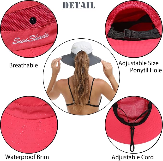 Womens Summer Sun Hat Beach Hat Wide Brim Outdoor UV Protection Hat Foldable - Image 3