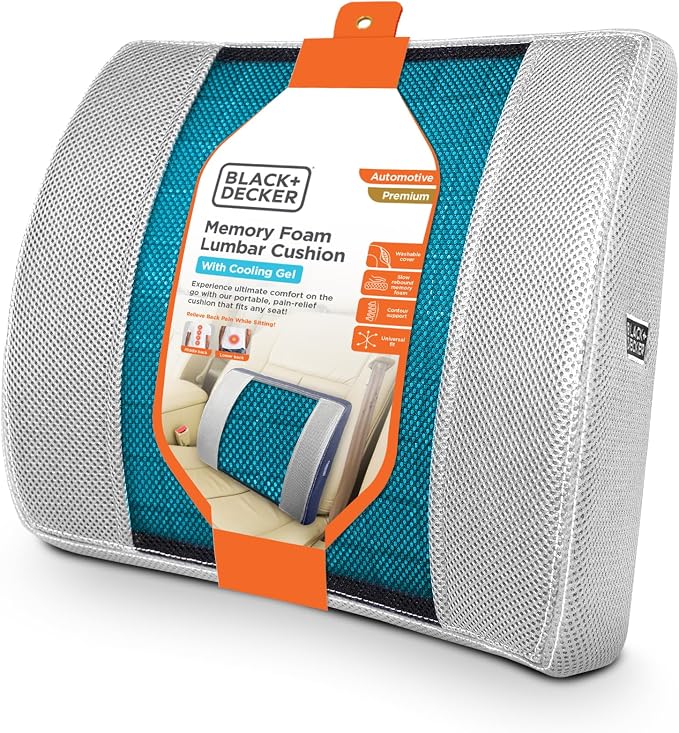 BLACK+DECKER Cooling Gel Lumbar Memory Foam Cushion – Ergonomic Back Support by BLACKDECKER