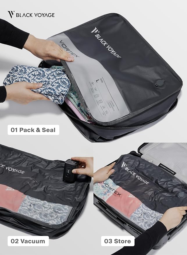 Black Voyage Reusable Vacuum Compression Travel Bag - Image 6
