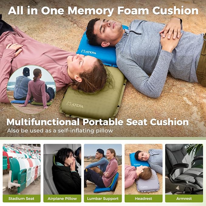 ATEPA Inflatable Stadium Seat Cushion, Self-Inflating Memory Foam Stadium Seats - Image 5
