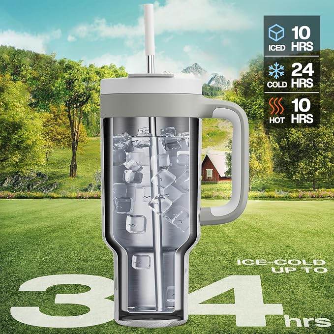 POWCAN 40 oz Camo Tumbler with Handle, 2-in-1 Straw and Sip Lid, Dishwasher Safe - Image 2