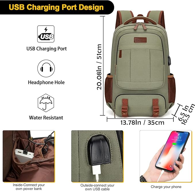 Tzowla Canvas Laptop Backpack, Bag - Image 3