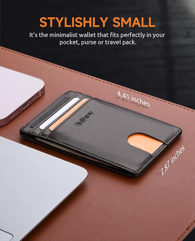 Buffway Mens Slim Wallet, Minimalist Thin Front Pocket Leather Credit Card - Image 6