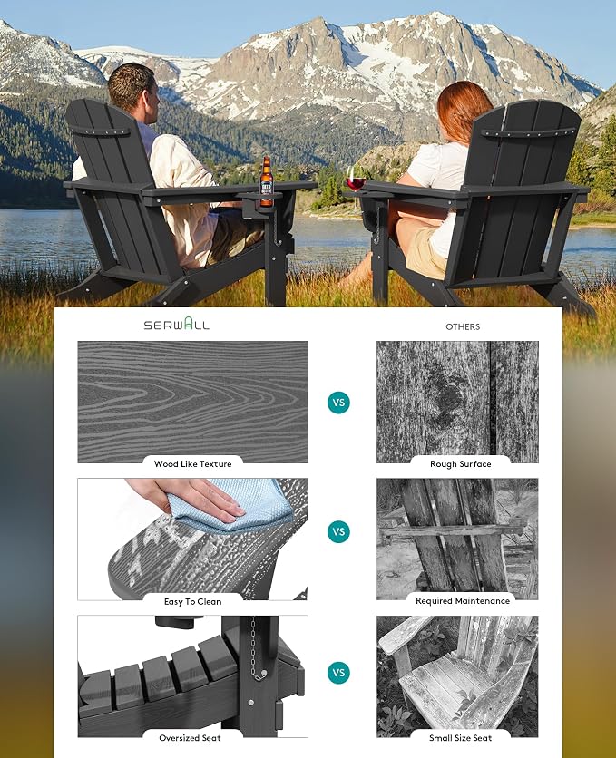 SERWALL Foldable Adirondack Chair Set of 6, HDPE Adirondack Chair - Image 5