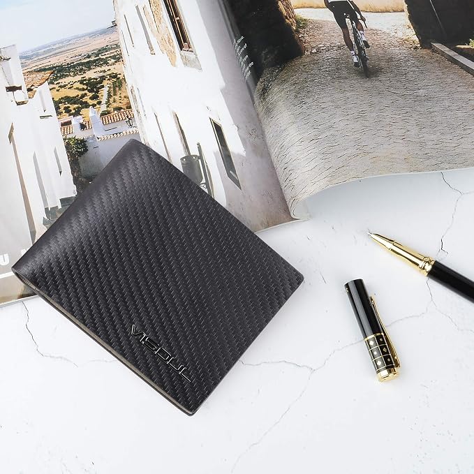 VISOUL Mens Carbon Fiber Leather Bifold Wallet - Image 6