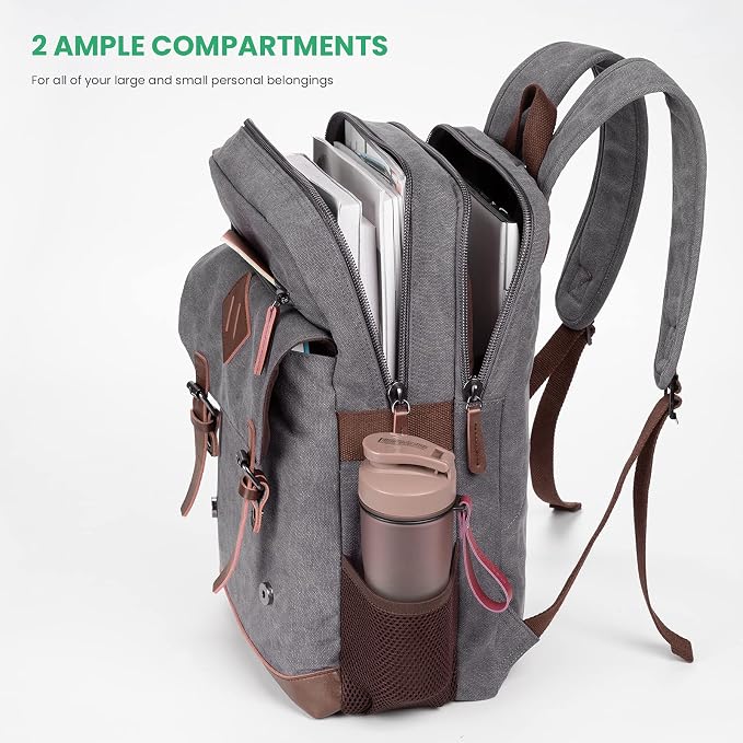Modoker Vintage Backpack for Men Women, Canvas Bookpack Fits Most 15.6 Inches - Image 3