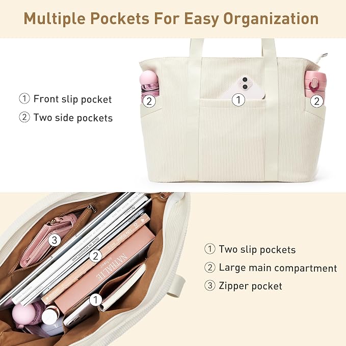 Tote Bag for Women with Zipper, Travel Tote Bags with Compartments Large - Image 8