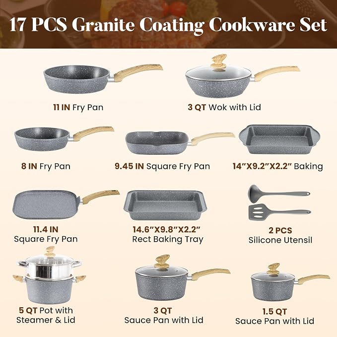 Kitchen Academy Granite Nonstick Cookware Set - Image 7