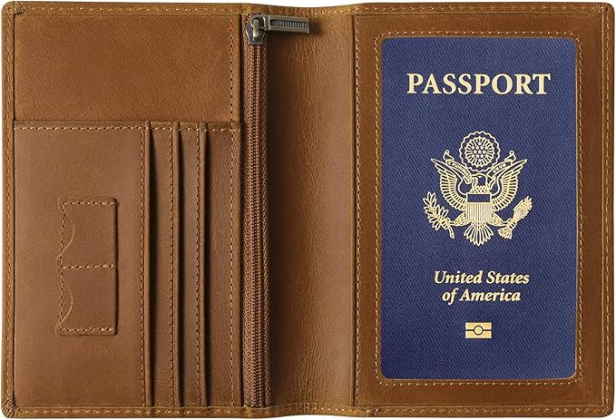 Ringsun Leather Passport Cover for Men Women, RFID Passport Wallet Case Travel by RINGSUN