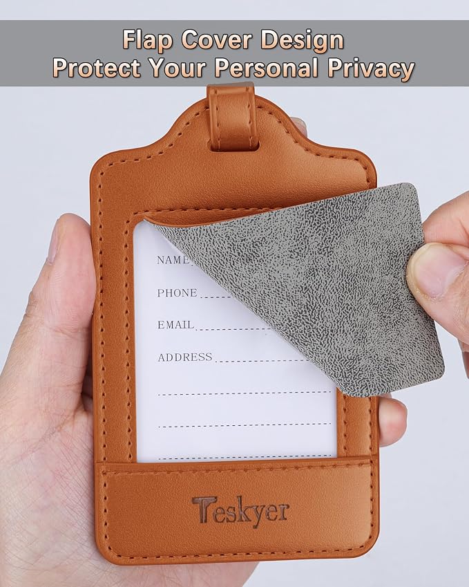 Teskyer Luggage Tags, 3 Pack Premium PU Leather Luggage Tags Privacy Protection - Image 2