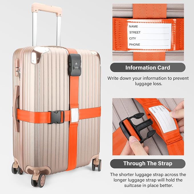 Luggage Straps, 2 Pack Adjustable Heavy Duty Cross Suitcase Straps - Image 3