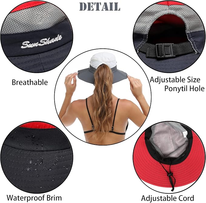 Womens Summer Sun Hat Beach Hat Wide Brim Outdoor UV Protection Hat Foldable - Image 3