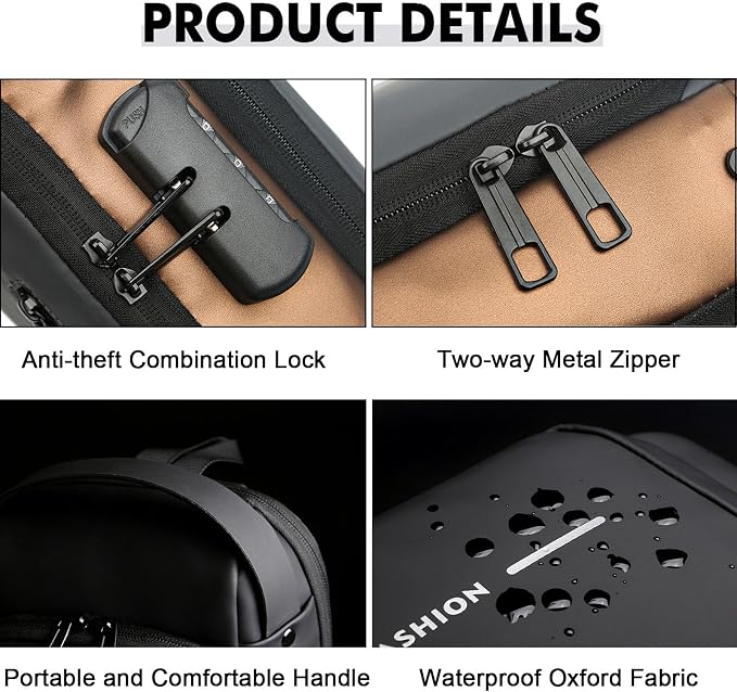 Sling Bag for Men Anti-theft USB Crossbody Shoulder Backpack Purse Waterproof - Image 4