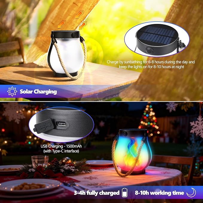 Halloween Solar Flame Lantern Hanging Outdoor Waterproof Purple - Image 4