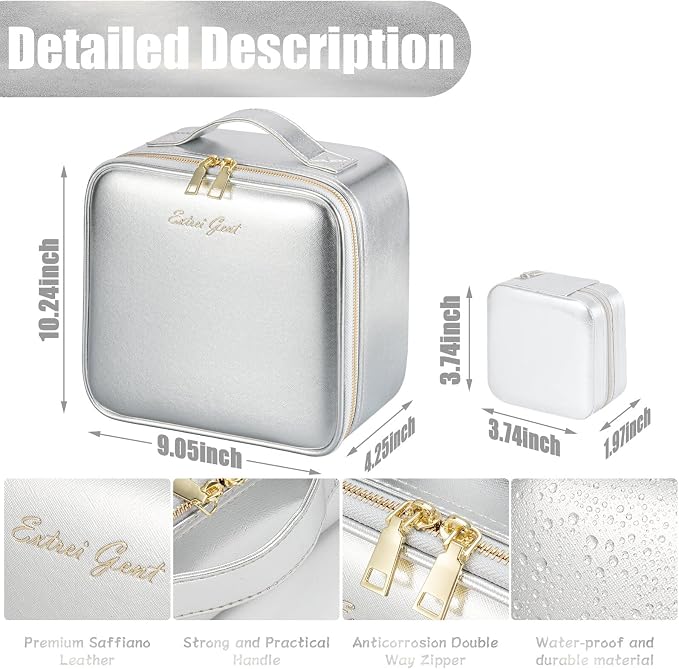 Makeup Travel Train Case with Mirror LED Light 3 Adjustable Brightness Large - Image 2