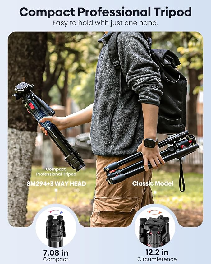 68" Lightweight Camera Tripod Stand, Compact Portable Travel Aluminum Tripod - Image 2