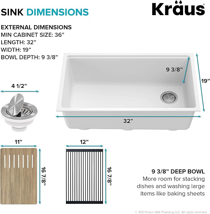 KRAUS Kitchen Sink Bellucci 32” Undermount Workstation Granite, Metallic White - Image 6