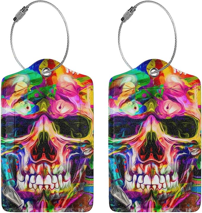 Artistic Skull Leather Luggage Tags - Image 3