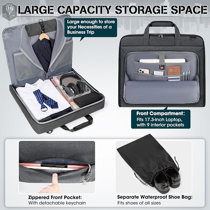 RAINSMORE Garment Bags for Travel Carry On Garment Bag for Hanging Clothes - Image 3