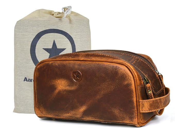10" Premium Leather Toiletry Travel Pouch by AARONLEATHERGOODS%C2%AE