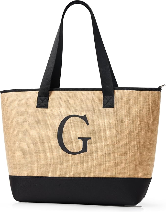 KALIDI Woven Tote Bag for Women, Lightweigh Monogram Beach Bag by KALIDI