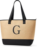 KALIDI Woven Tote Bag for Women, Lightweigh Monogram Beach Bag by KALIDI