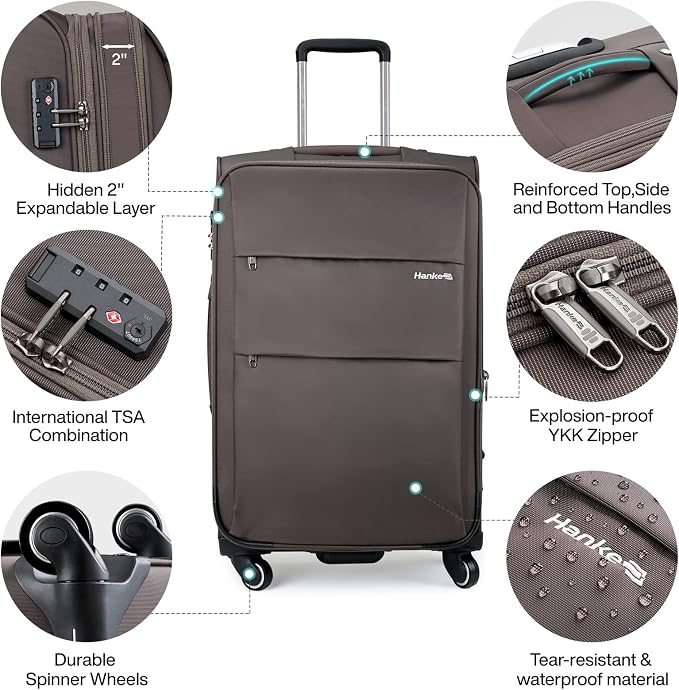 Hanke 20 Inch Expandable Carry On Luggage 22x14x9 Airline Approved Softside - Image 3