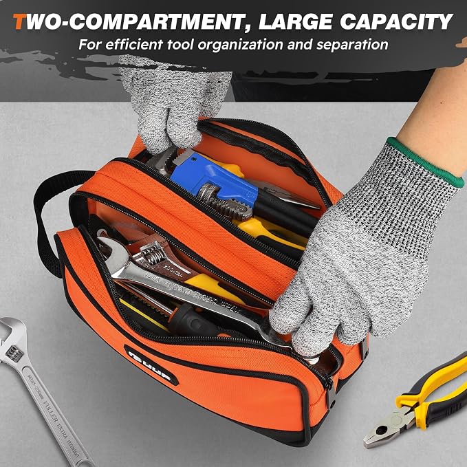 Small Tool Bag 2 Pack, Zipper Tool Pouch Two Compartments, 10 12 inch Utility - Image 3