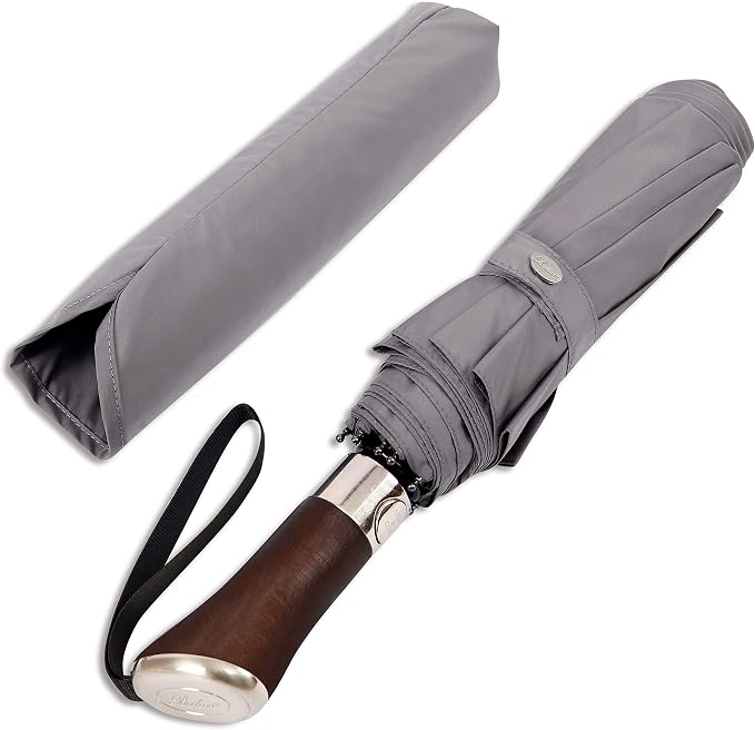 Balios Travel Umbrella Luxurious Golden Hardwood Handle Auto Open & Close by Balios