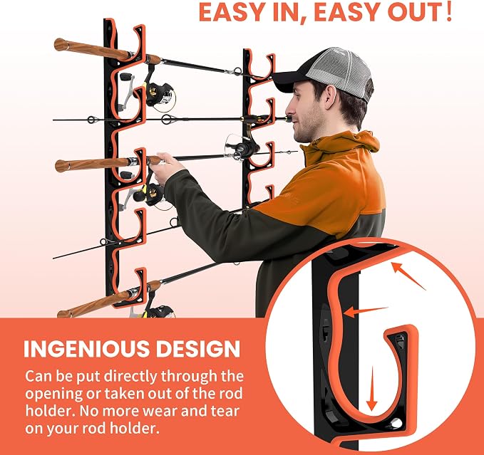 Fishing Rod Holder for Garage, H5 Wall or Ceiling Mounted Fishing Pole Holders - Image 4