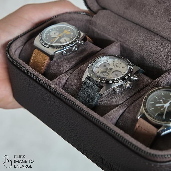 TAWBURY 3 Watch Case Top-Grain Genuine Leather Travel Case Roll - Image 7