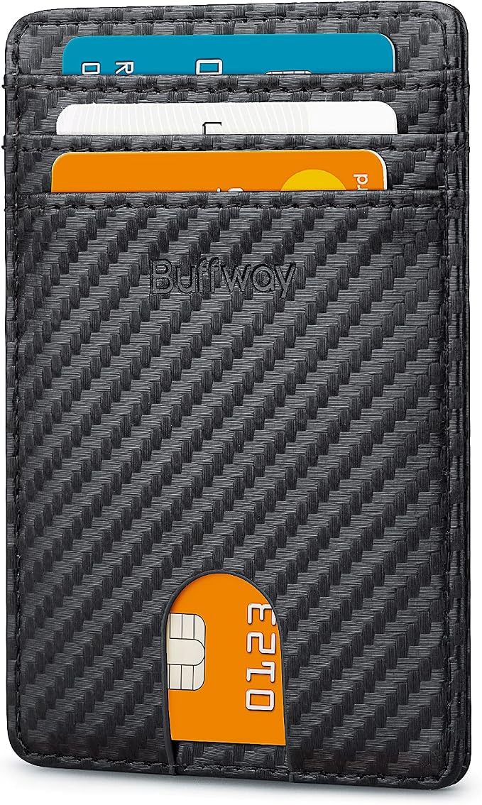 Buffway Mens Slim Wallet, Minimalist Thin Front Pocket Leather Credit Card by Buffway