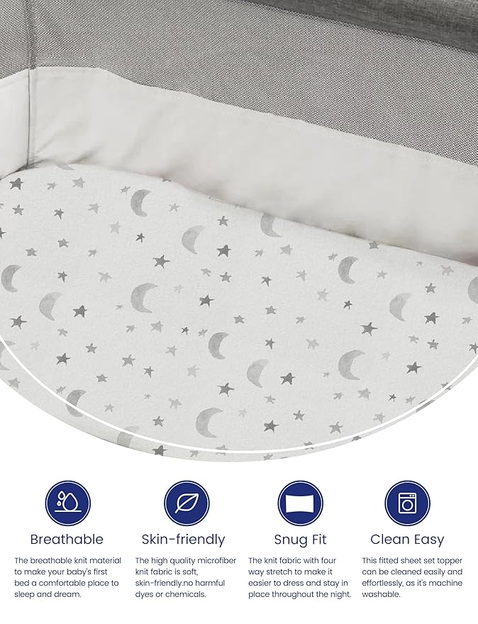 TotAha Premium Soft Pack n Play Sheets, Super Stretchy Jersey Knit Mini Crib - Image 2