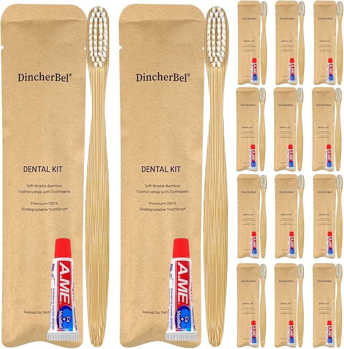 Bamboo Toothbrushes Kit Bulk, Disposable Toothbrushes by DincherBel