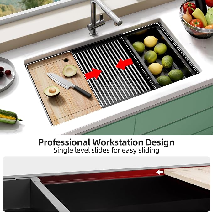 33 Inch Undermount Kitchen Sink Stainless Steel, 33x19 Undermount Workstation - Image 2